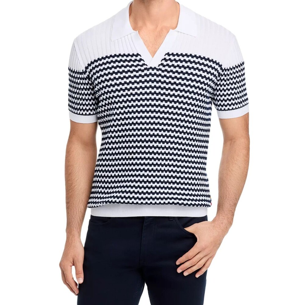 ORLEBAR BROWN Polo Shirt Mens XL White Black Pullover VNeck Knit CANET $525